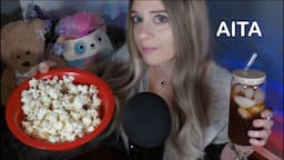 ASMR Eating Popcorn, Drinking Iced Tea & AITA Reactions Whispered