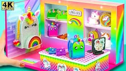 Make Miniature UNICORN School Supplies Shop, Backpack, School Bag, Wallet | DIY Miniature House