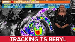 Sunday 10 AM Tropical Storm Beryl update: Slightly stronger with Texas landfall forecast