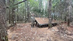 3 DAYS Build in 46 min: a dugout in high water, camouflage, May Snowfall. Solo Bushcraft