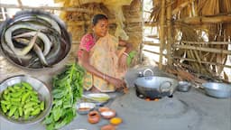 middle fish curry and kudri vaji cooking in her tribal method by our santali tribe grandmaa