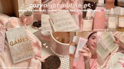 ❤︎ cozy night routine *realistic* 🎀🥛🍪| self-care sunday, reading, journal tour, skincare, relaxing