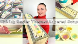 Easter themed 5 layer cold process soap with piping and soap dough egg decoration recipe & turorial