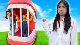 Wendy the Dentist vs Candy: Eva & Maddie Learn about Healthy Teeth