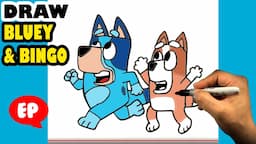 How to Draw BLUEY and BINGO - Running