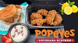 Popeyes Crispy Golden BBQ Chicken Sandwich Combo, Honey Lemon Pepper Wings,Strawberry Cheesecake Cup