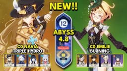 NEW Spiral Abyss 4.8 Floor 12 (9 Stars) C0 NAVIA TRIPLE HYDRO & C0 EMILIE BURNING