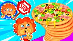 Lion Family | No More Junk Food! - Learn Healthy Food Choices With Pizza Tower | Cartoon for Kids