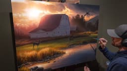 Landscape Oil Painting - Old Barn at Sunrise