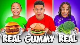 CALI DOES REAL vs GUMMY FOOD CHALLENGE!