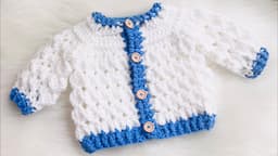 Chunky marshmallow baby cardigan pattern from 0-3m to 12m EASY CROCHET TUTORIALS #crochetforbaby