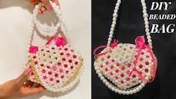 HOW TO MAKE A DIY  BEADED BAG//HOW TO MAKE MINI HEART BEADED BAG/FAUX PEARL BEADED HEART BAG