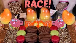 ASMR LEFTOVER DESSERT RACE! VIRAL MANGO ICE CREAM, UNICORN CANDY, MAGNUM, CHOCOLATE CAKE BARS