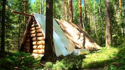 A MAN BUILDS A SECRET LOG CABIN ALONE. THE MOSS ROOF IS READY!