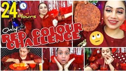 24 घंटे सिर्फ ❤️ लाल रंग यूज़ करूंगी | Used Only Red Things For 24 Hours❤️ Bonus Lipstick Swatches