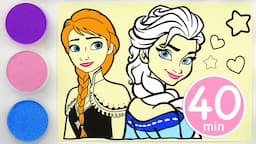 Sand painting princess Frozen Elsa Anna + more coloring children’s videos