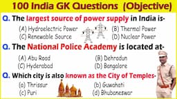 100 India GK questions with answers in English | Objective type Questions | General Knowledge Quiz