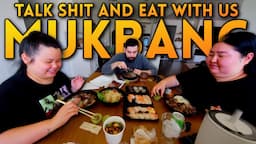 Raw Shrimp Sushi + Chicken Wings + Steak + Lao Papaya Salad Mukbang 먹방 Eating Show! (Eat with Us!)