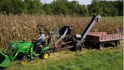 2 Row New Idea Corn Picker, John Deere 1025R. Hobby Farmer's First Crop