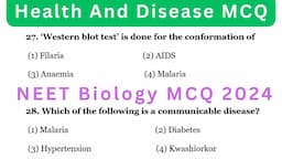 Health And Disease MCQ | Biology MCQ 2024 | NEET 2024 MCQ | Class 12 Biology MCQ