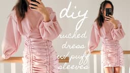 a dream of ruffles - DIY ruched (ruffled) dress with puff sleeves and open back - CURTAIN UPCYCLE