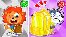 Lion Family | Giant Backpack Blunders at School - Funny Stories For Kids | Cartoon for Kids