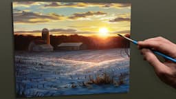 Barn at Sunset Oil Painting "Glowing Memories" - Landscape Art Time-lapse