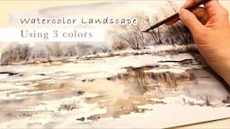 How To Paint Winter Landscape Using 3 Colors | Watercolor Tutorial