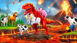 T-Rex Saves Farm Animals from Volcano Lava | Epic Dinosaur Rescue Adventure