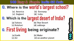 140 Simple India GK | India General Knowledge Questions and Answers |  Simple GK Quiz in English