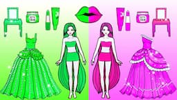 Green Dress Vs Pink Dress - Color Makeup Contest Challenge - Dolls Beauty Story & Crafts