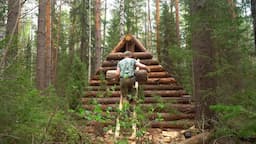 I'M BUILDING A BIG AND WARM LOG CABIN. LOG WALL. 4 DAYS IN THE FOREST ALONE.