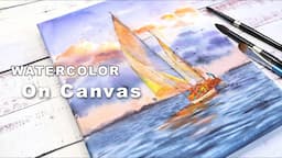 Painting Watercolor On Canvas - How To Paint Sunset And A Boat