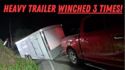 Loaded Down Truck & Trailer With Sound Equipment Takes 3 Attempts To Winch Out!