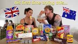 My BRITISH fiancé tries AUSTRALIAN SNACKS for the FIRST TIME...