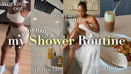 MY MORNING SHOWER + SUMMER HYGIENE ROUTINE | SEPHORA BODYCARE & SKINCARE FAVS + SMELL GOOD ALL DAY