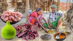 chicken curry with bottle gourd and lal Shak vaji cooking & eating by santali tribe family