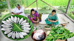 নদীর রূপো ভোলামাছের ঝাল সাথে কাতলা মাছের মাথা দিয়ে পুঁইশাক রান্না || river fish curry