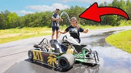 Covering Our GoKart Track In Water! *We Crashed*