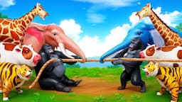 Funny Animals Tug of War Challenge! Elephant Gorilla Tiger Cow Giraffe | Animal Games 2024