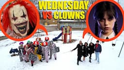 drone catches Wednesday Addams Family VS Clown Army at haunted park (Huge Battle)