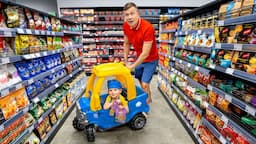 Alex and Dad try to find ingredients for pasta in supermarket