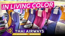 VIBRANTLY Thai! · THAI AIRWAYS 777 Economy Class  🇮🇩 Bali ✈ Bangkok 🇹🇭 Retro, Tacky, Great!