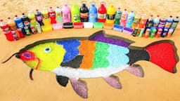 How to make Rainbow Carp Fish with Orbeez, Big Coca Cola, Fanta, 7up, Mtn Dew, Chupa Chups vs Mentos