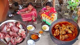 MUTTON CURRY cooking and eating by santali tribe women for their lunch menu||rural village India