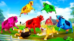 Color Cows Heroic Rescue of Farm Animals from Wild Animals Attacks | Epic Animals Rescue Adventure