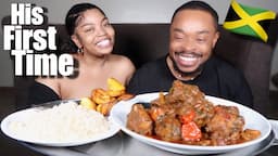 MY NIGERIAN HUSBAND TRIES JAMAICAN BROWN STEW CHICKEN FOR THE FIRST TIME!!!!