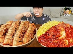 ASMR MUKBANG 집밥 먹방! 매콤낙지볶음 마늘 보쌈 계란후라이 김치 FIRE NOODLE SPICY SEAFOOD PORK BELLY EATING SOUND!