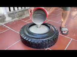 Amazing / Masterpiece from Tires and Cement / Tips for casting plant pots from tires and cement