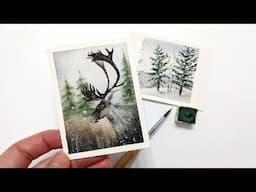 Christmas reindeer watercolor painting tutorial » 2024 EASY HOLIDAY CARDS for beginners step by step